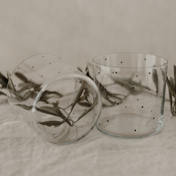 Trinkglas im 2er Set, Punkte schwarz