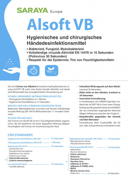 SARAYA Händedesinfektionsmittel Alsoft VB 1000 ml Euroflasche