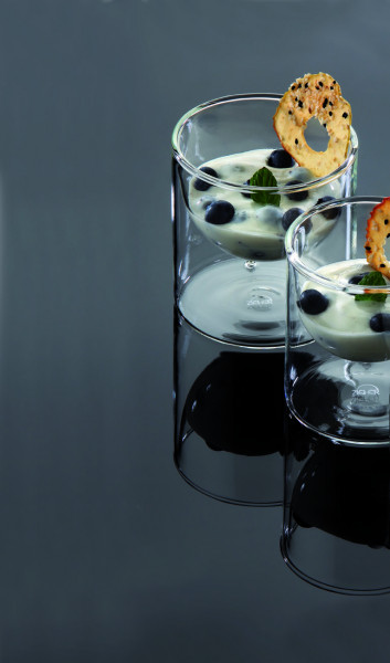 Glasschälchen," HALFMOON" doppelwandig, Borosilikatglas, mundgeblasen, 6er. Set