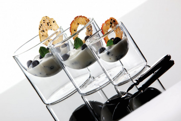 Glasschälchen," HALFMOON" doppelwandig, Borosilikatglas, mundgeblasen, 6er. Set