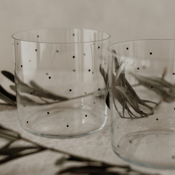 Trinkglas im 2er Set, Punkte schwarz